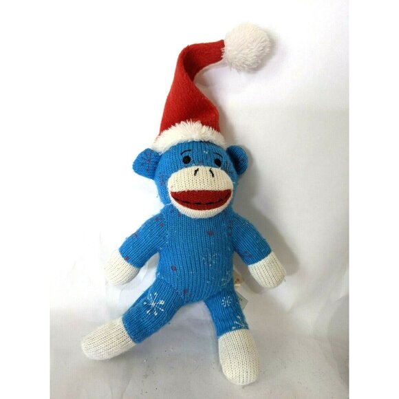 Dan Dee 8 Inch Blue Knit Sock Monkey Plush With Snowflakes & Santa Hat Christmas - Picture 6 of 8